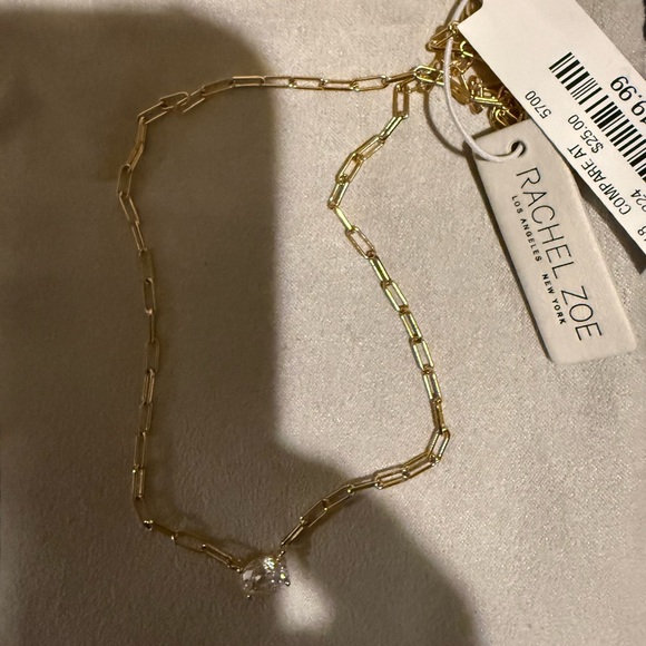 Rachel Zoe Gold Necklace with Clear Gem NWT - Picture 2 of 5